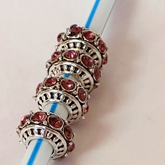 Charms Set of 4 Silver Tone and  Amethyst Colored Stones - Picture 3 of 3